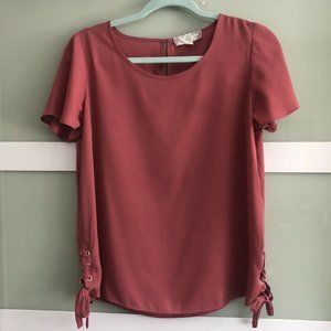Pink Short Sleeve Top with Ruffle Sleeves & Side-Ties